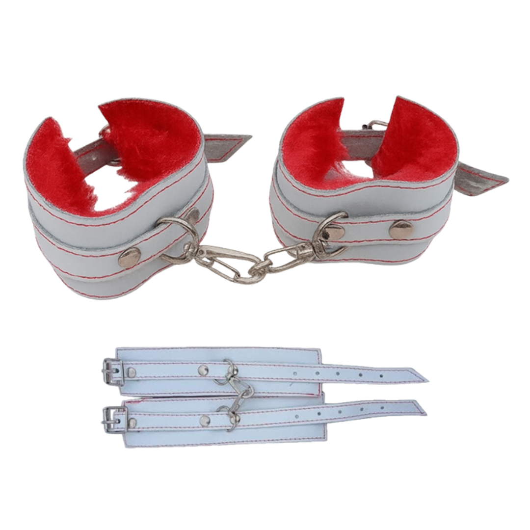 Esposas Blancas Con mosqueton y peluche rojo